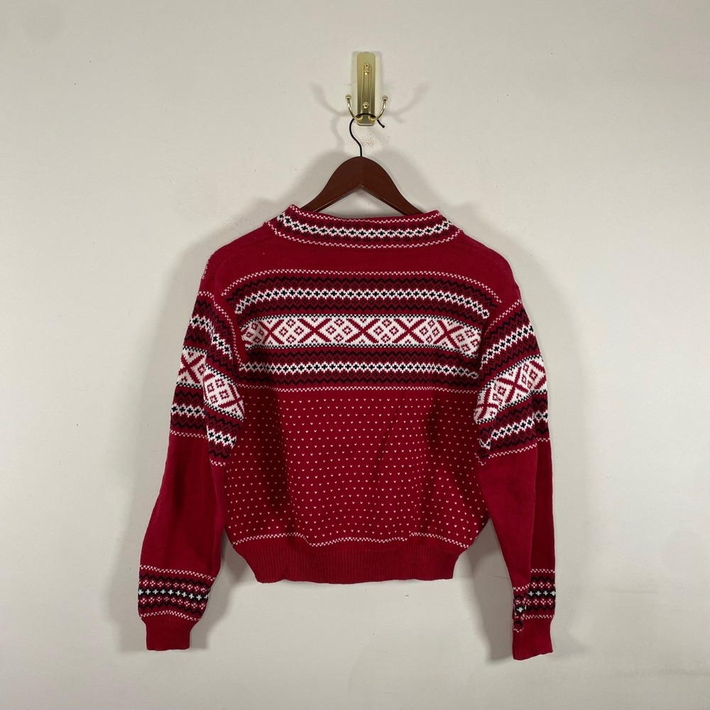 Vintage Liz Claiborne Sport Fair Isle Nordic‎ Knit Sweater Red White Ski Clasps - Picture 5 of 7